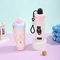 保温杯（600ml）2025新款高颜值卡通杯学生户外便携提绳吸管
