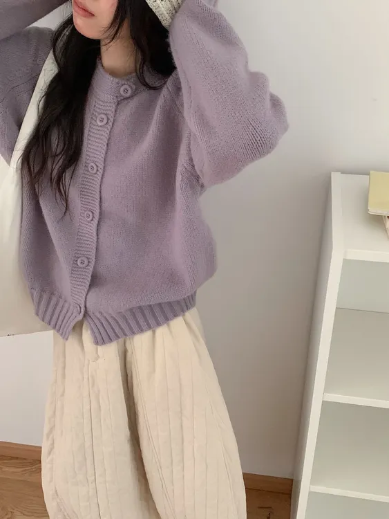 新款百搭纯色韩系慵懒风休闲高级感针织衫上衣毛针织衫女