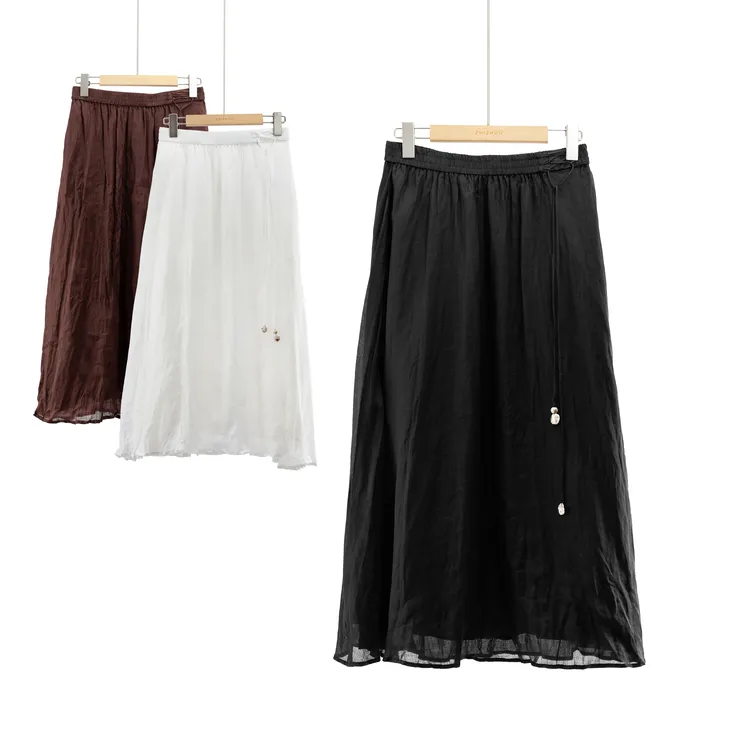 晚风慢调复古气质褶皱感显瘦松紧腰双层半身裙