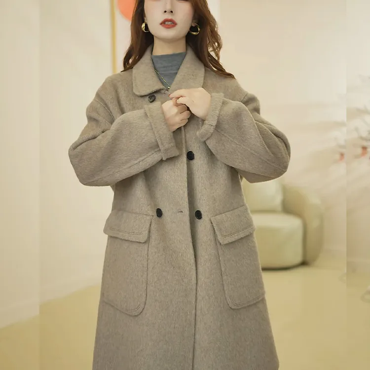 双面羊毛大衣中长款双面呢外套小个子呢子大衣毛呢大衣手工缝制