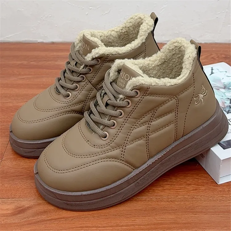 冬季加绒保暖厚底休闲女棉鞋老北京棉鞋防水舒适软底大头女面包鞋
