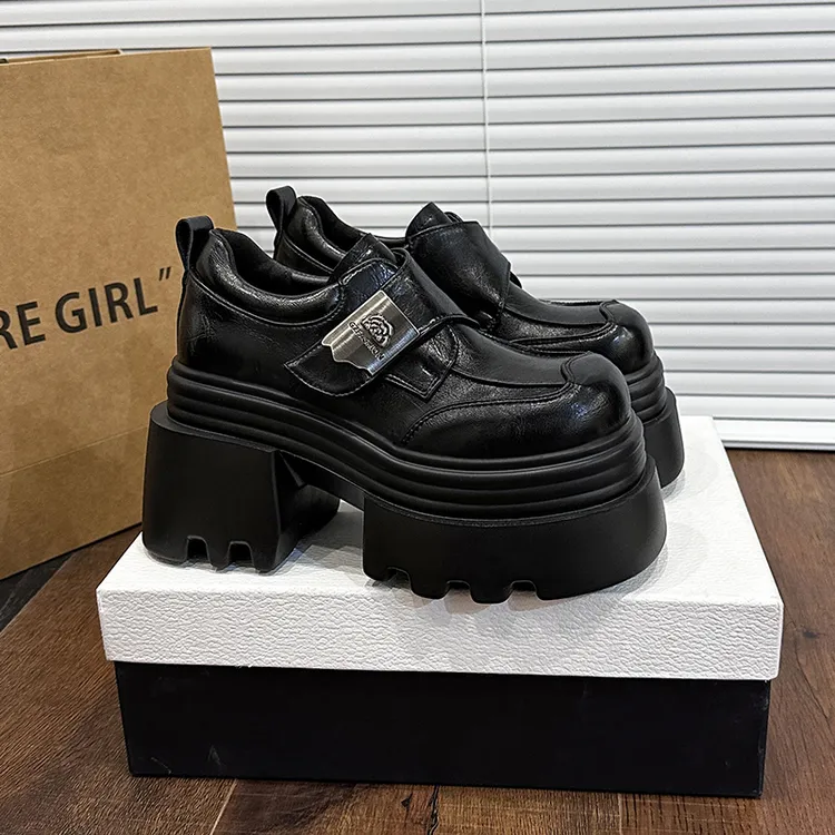 10cm厚底增高英伦风小皮鞋女春秋2025新款小个子不累脚单鞋乐福鞋