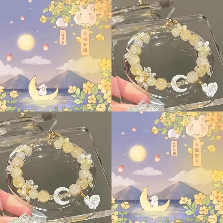 合金手链 桂兔望月~桂花飘香兔子串珠手链女2025新中式小众学生党