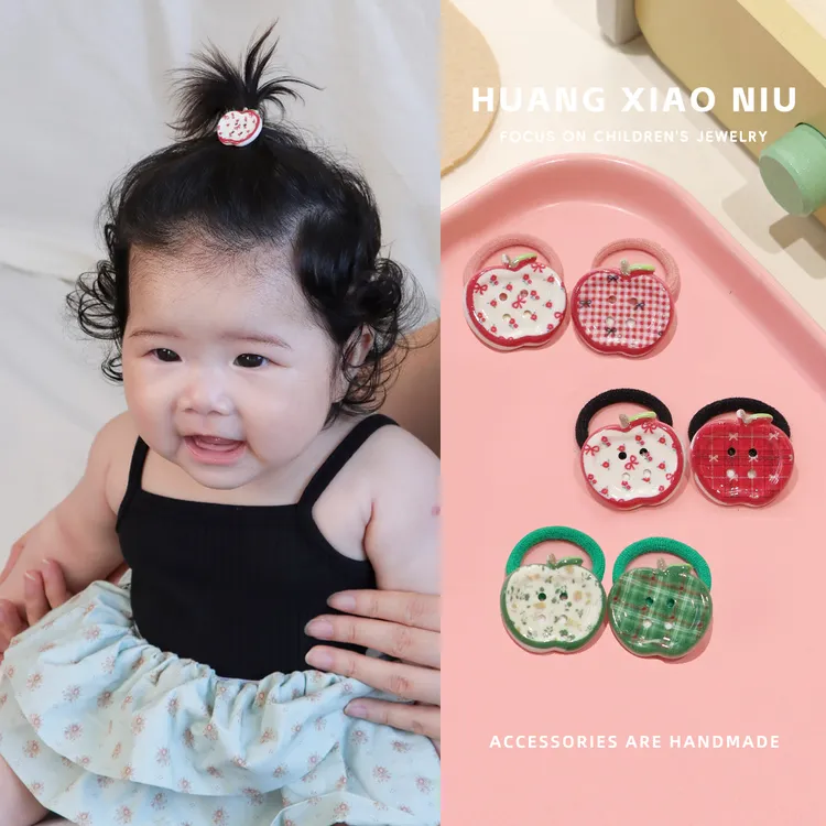 黄小妞宝宝可爱苹果纽扣发绳夏日清新婴儿扎头发橡皮筋百搭小皮筋