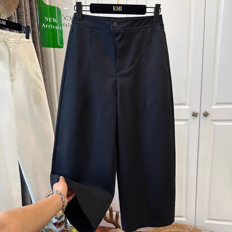 2025夏季欧洲站轻奢高腰女休闲裤气球裤宽松百搭九分弯刀裤