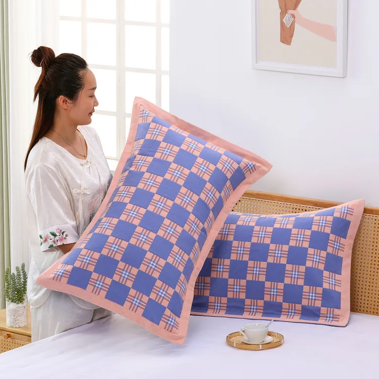 纱布棉枕套一对装加大厚纱线全棉枕头套透气吸汗单成人枕芯套子