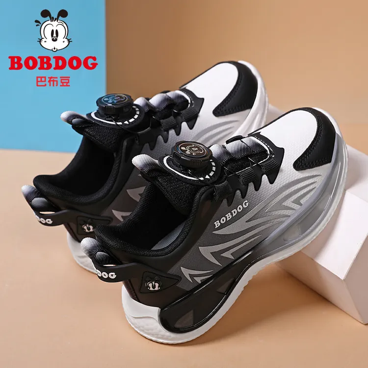 巴布豆男童鞋子运动鞋2025春秋新款皮面防水中大童男孩儿童跑步鞋