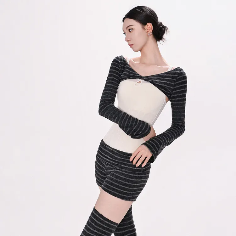 danzbaby芭蕾舞女练功服成人分体服长袖套装针织保暖三件套B368