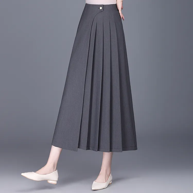 垂感百褶纯色高腰半身裙2025春季新款时尚洋气减龄中长款A字裙潮
