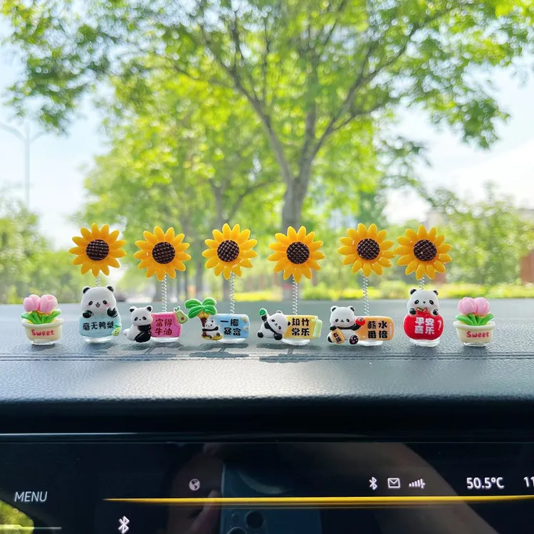摇摆熊猫可爱摆件一举夺魁花花摇摆车饰中控台导航车内饰品摆件