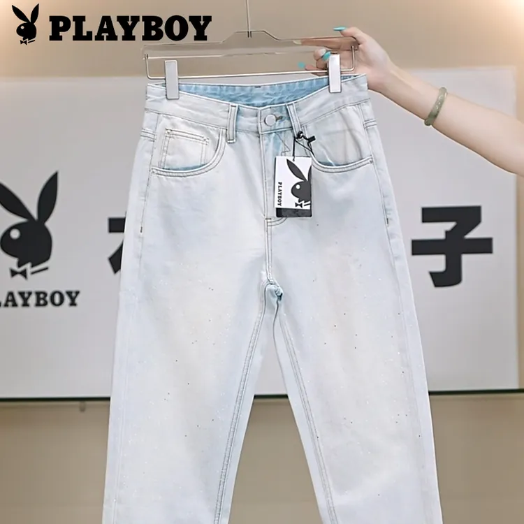PLAYBOY/花花公子夏季薄款男士修身小直筒冰蓝直筒宽松潮流牛仔