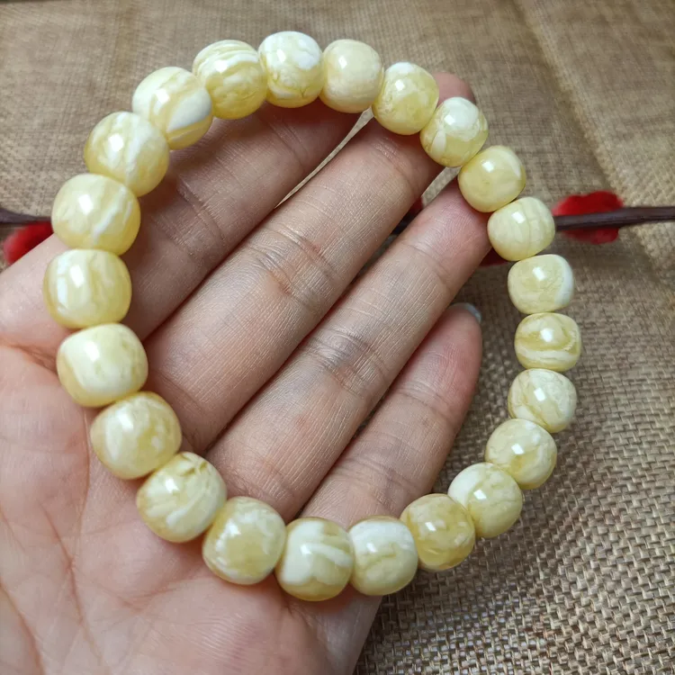 10+瓷白妖花蜜蜡老型手串~高品毕业级高货~4021