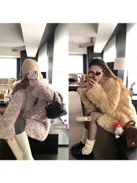 人造皮草 韩女托卡 高级感环保皮草女冬季加厚翻领毛绒绒外套