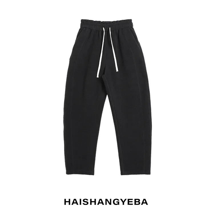 【海上叶爸】新款2025秋冬百搭棉松紧腰厚款简约通勤弯刀休闲裤