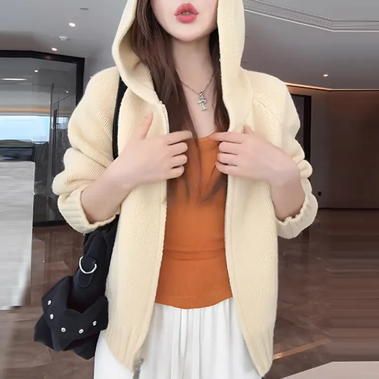 韩系双拉链连帽毛衣外套女2025新款春秋高级感宽松软糯超好看上衣
