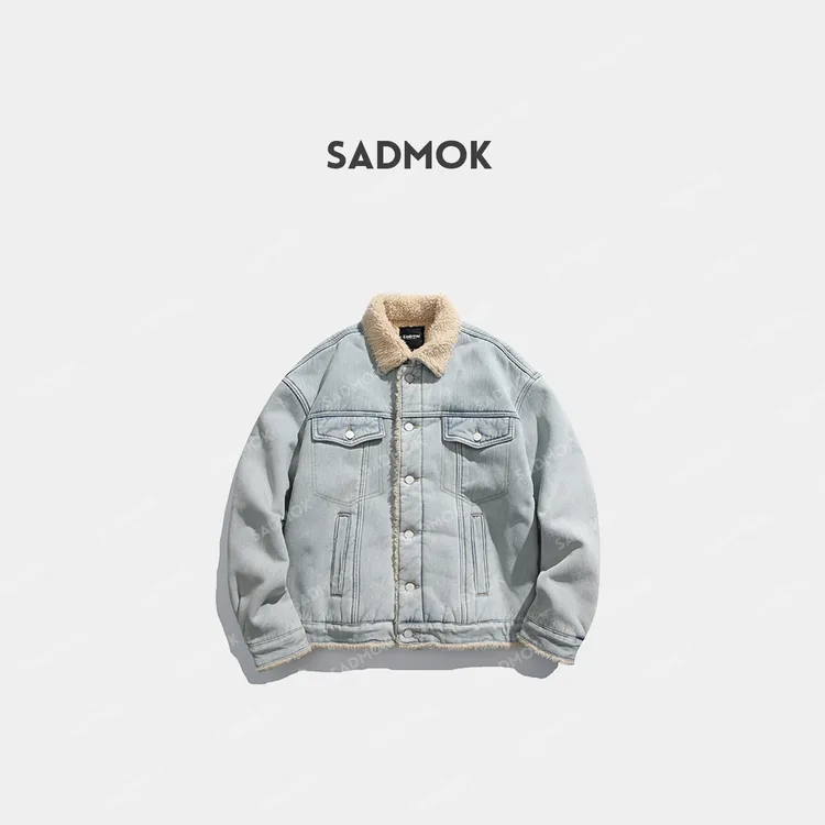 SADMOK   冬季新款重工水洗牛仔棉服棉衣加厚外套百搭男士复古