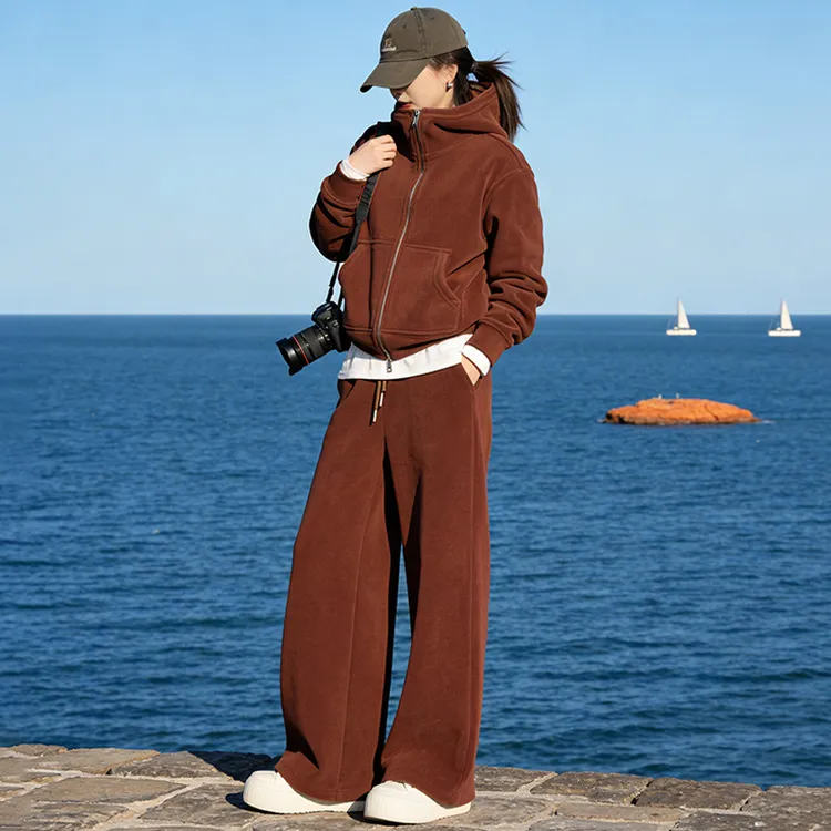 2025新款时尚休闲运动套装女春秋高级感连帽拉链卫衣阔腿裤两件套