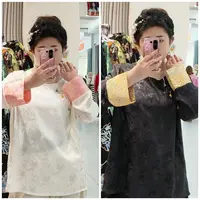 上新价~深圳5102新中式缎面提花上衣减龄气质高级感小衫