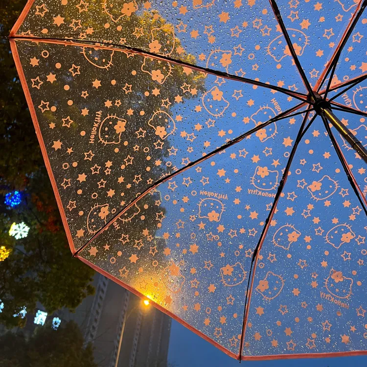【重生】粉色满屏KT猫雨伞透明雨伞手动透明直播拍车摄影辅助道具