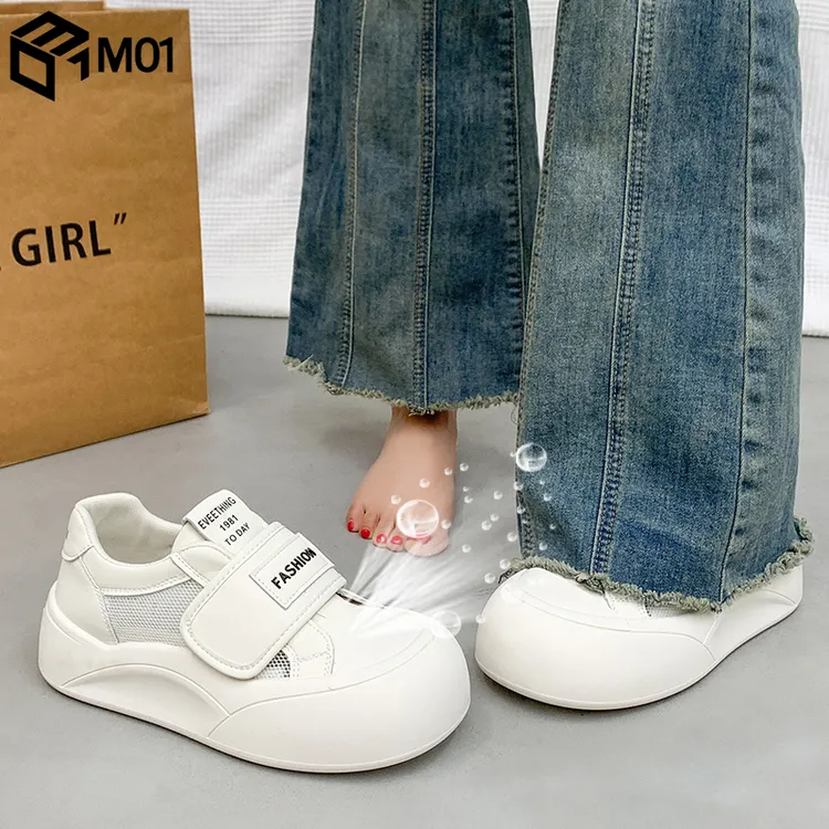 M01高级感镂空小白鞋女2025春季新款百搭厚底网鞋透气网面运动鞋