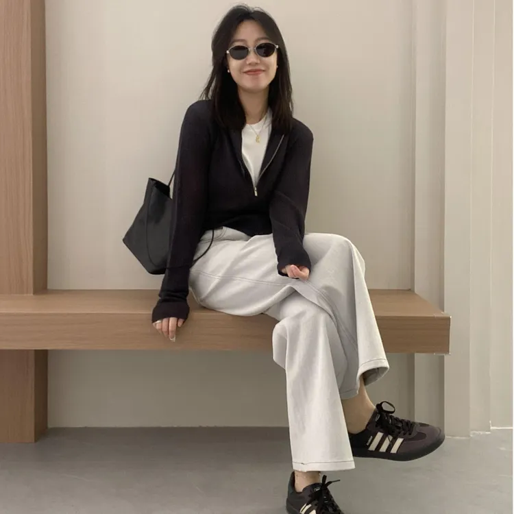 纯色百搭减龄上衣长袖针织衫外套女2025秋季新款显瘦休闲时尚裤子