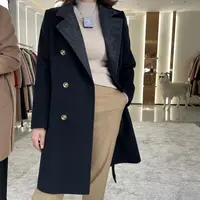 悦戎2-098 提花翻装领双排扣斜插袋上袖羊绒短外套大衣
