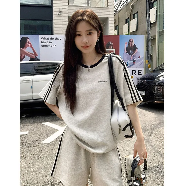 时尚炸街运动服套装女夏学生韩版宽松棉短袖短裤休闲两件套跑步