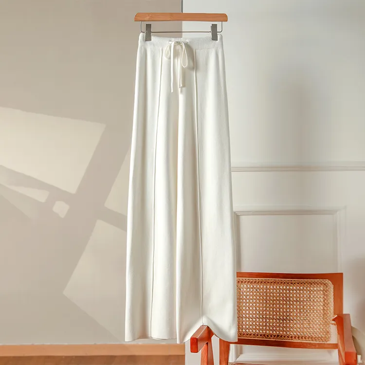 加厚中缝羊毛针织阔腿裤女高腰垂感秋冬窄版拖地裤外穿长裤直筒裤