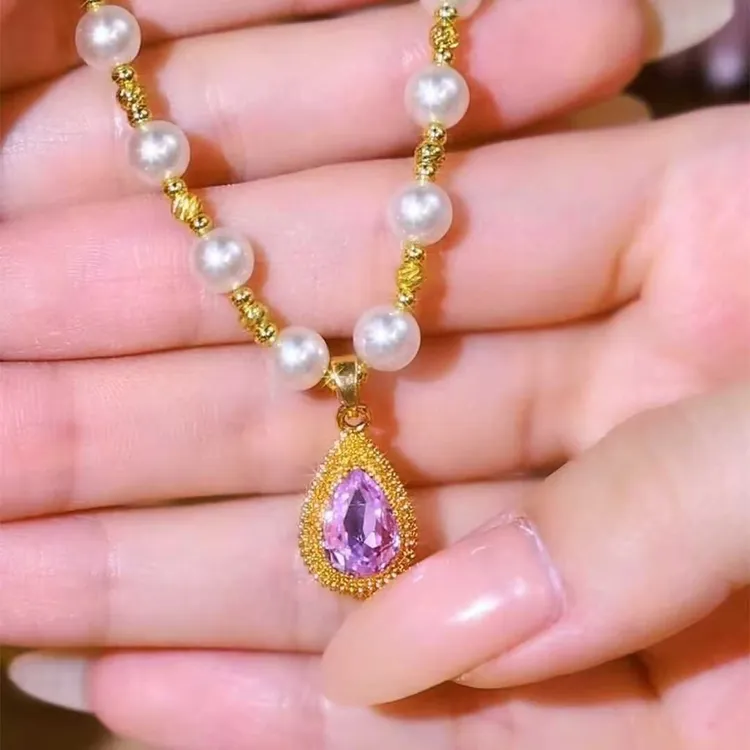 合金仿珍珠项链  百搭感紫色水滴锁骨链项链短款设计感网红配饰女