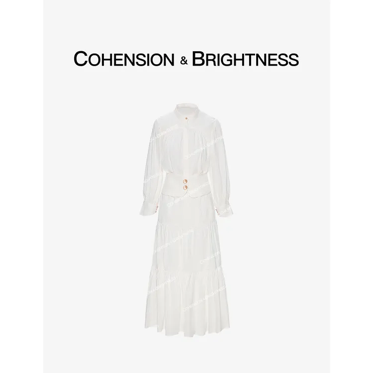 凝慧真的好【纯白日梦】春季法式气质女神收腰褶皱时尚套装TR020