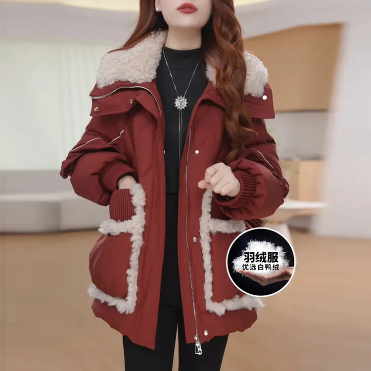 时尚个性风毛领羽绒服女2025冬季新款女士休闲百搭保暖白鸭绒外套