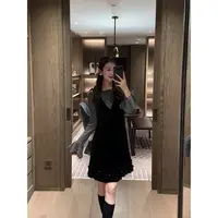W·HAHA【迷雾星辰】立体钻饰花朵V领丝绒唐装90027-1
