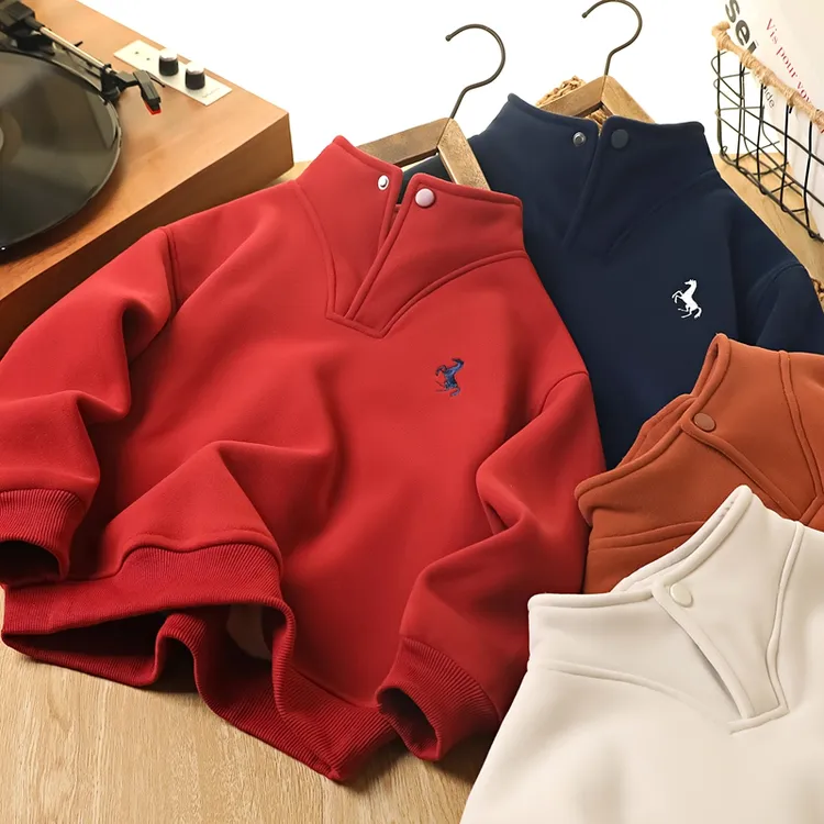 男童羔羔绒卫衣秋冬季新款中大童加厚保暖一体绒立领卫衣7034