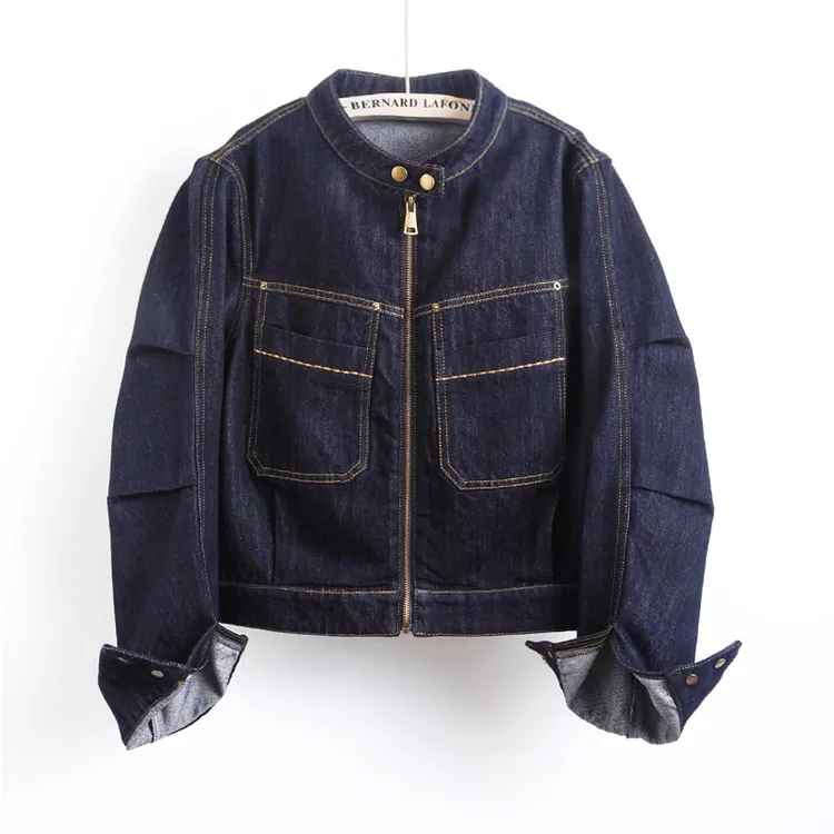 2025秋季新款设计感圆领牛仔外套女短款宽松拉链上衣小个子夹克潮