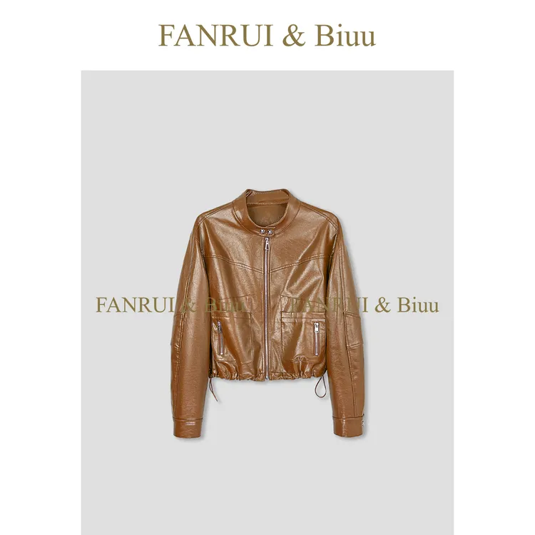 FANRUI/泛芮 「贝贝biuu」油蜡感立领收腰设计感秋款皮衣外套B17741