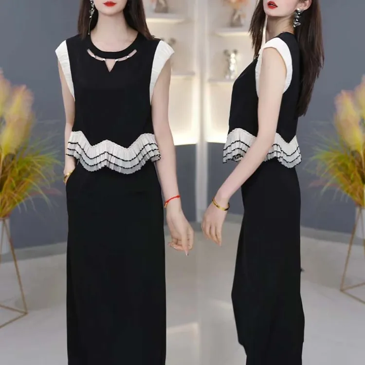 【两件套】黑色套裙优雅气质时尚减龄休闲显瘦夏季两件套D2921