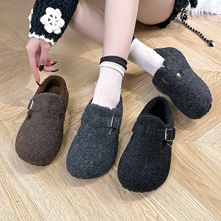 休闲风勃肯鞋冬季纯色勃肯棉鞋小个子复古港风冬季女鞋增高勃肯鞋