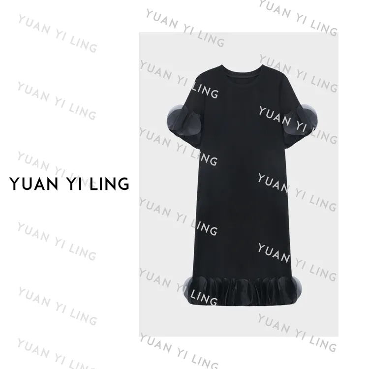 袁艺灵【南法腔调】25夏季新款进口激光切割设计感圆领女短袖连衣裙