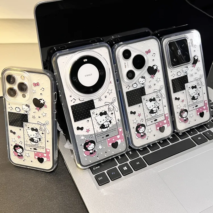 撞色甜酷kt猫适用iPhone16手机壳透明华为荣耀vivo小米oppo全包软