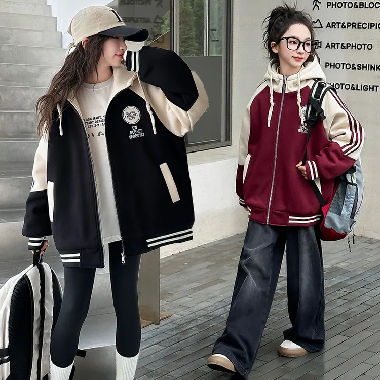 女童外套春秋2025新款6-12岁15岁休闲运动洋气中大童宽松学生上衣