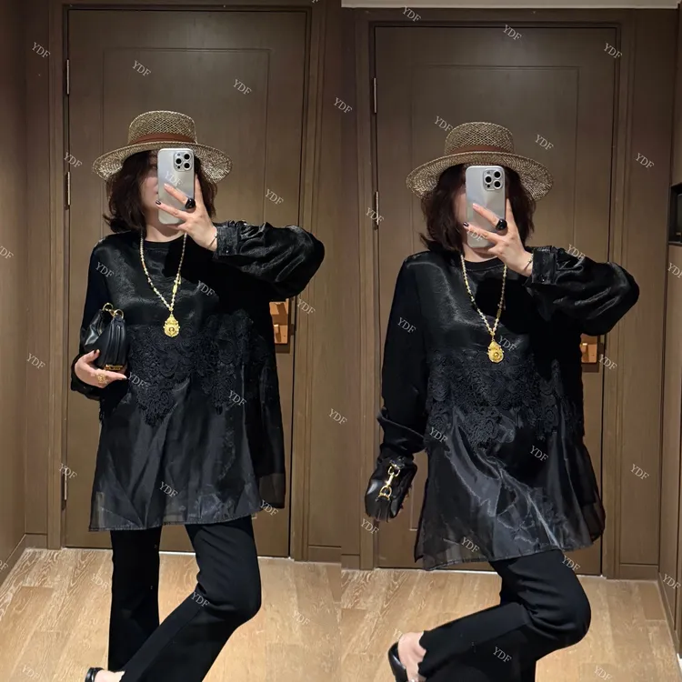 YDFSTUDIO小众【莫赫夜曲】欧货早秋重工蕾丝网纱拼接设计时尚上衣