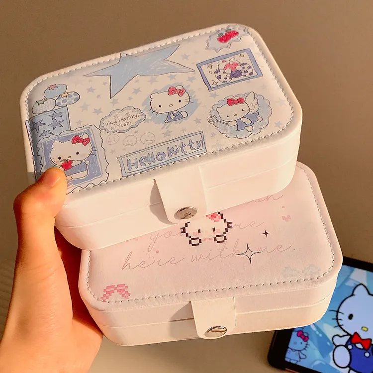 首饰盒/箱 可爱Kitty首饰盒女便携大容量耳钉戒指项链手饰收纳盒 