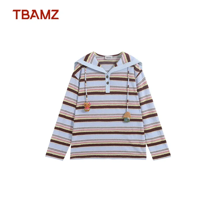 TBAMZ 手钩小猫可露丽条纹翻领针织长袖 75T666B