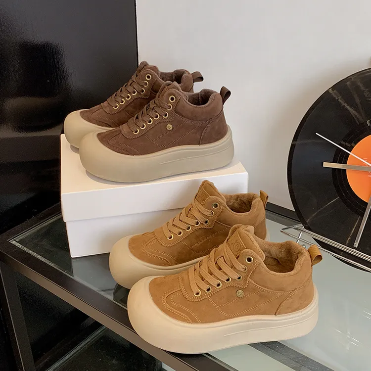 厚底高帮鞋女网红鞋新款秋冬加绒保暖板鞋防滑百搭学生休闲运动鞋