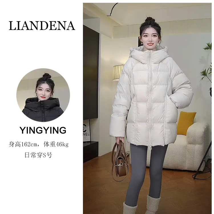 安心95白鸭绒新款2025冬季加厚龟背泡芙中长款连帽女羽绒服3