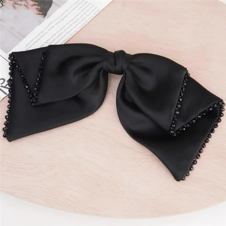 韩系简约大方高级黑色缎面蝴蝶结百搭弹簧夹气质百搭一字夹发夹女