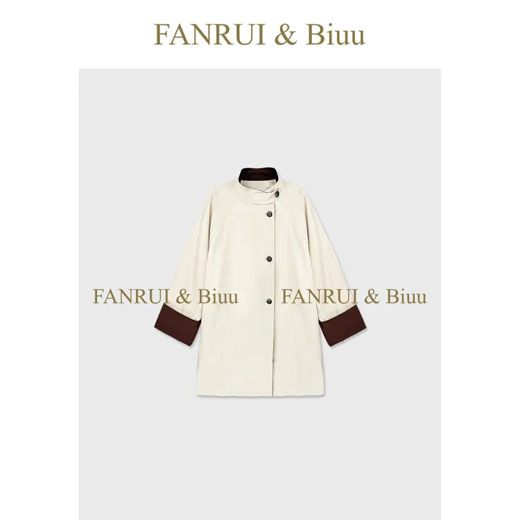 FANRUI/泛芮「独白」时髦洋气拼色设计感气质立领风衣外套女B17719