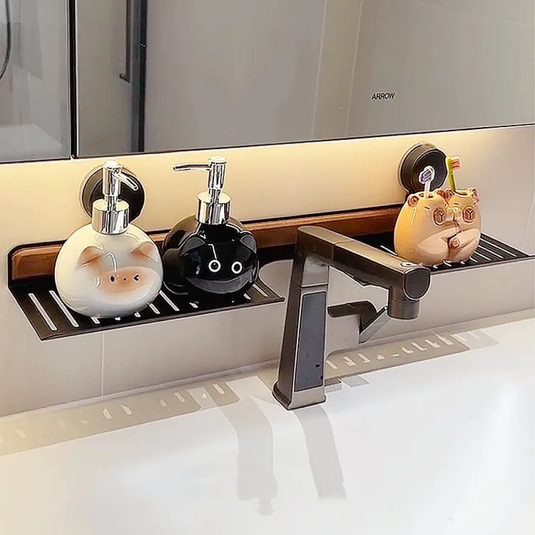 MOMO·胡桃木吸盘水龙头置物架卫生间免打孔壁挂浴室洗漱台洗手台