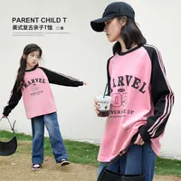 LUSON美式复古 亲子装春夏休闲撞色拼接时尚条纹卫衣GMC460189