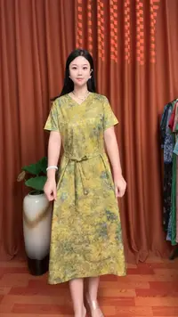 C(秋香黄）夏季简约提花时尚显瘦气质女装宽松中长款连衣裙